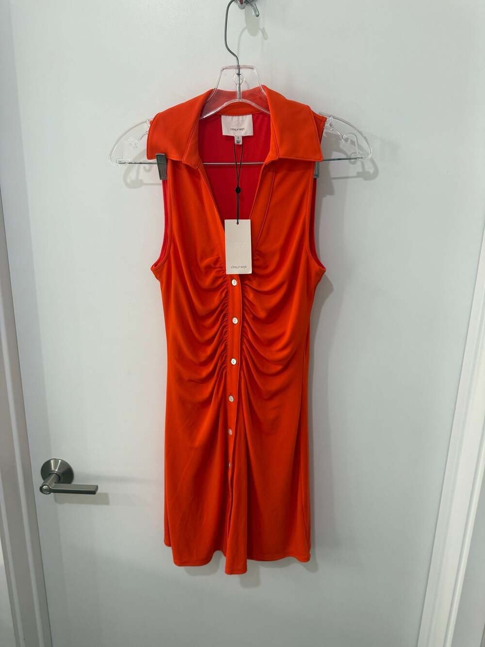 Cinq à Sept Melinda Ruched Button-Front Mini Dress in Cherry Tomato